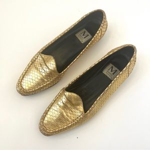 Marc Alpert Anthropologie Gold Snakeskin Embossed Leather B13/9